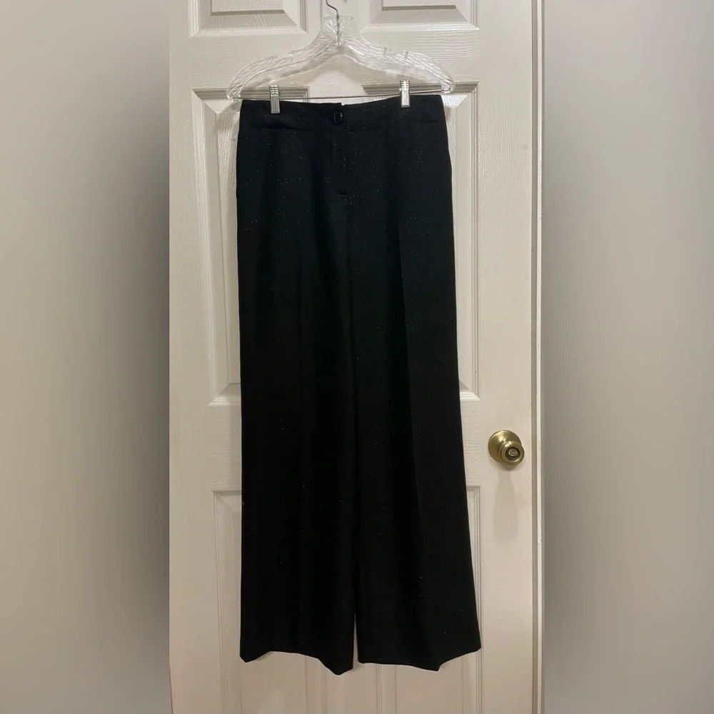 Talbots Wide Leg Trousers Black Wool Blend Metallic Threads Office Dress Pants 6